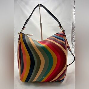 Paul Smith London Rainbow Swirl Print Leather Hobo Bag NEW